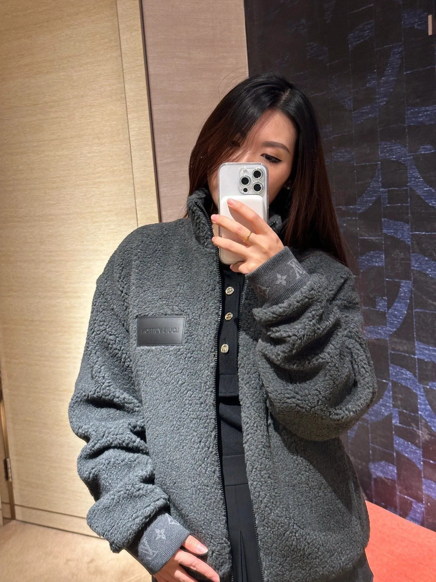 Louis Vuitton/Louis Vuitton 24Fw leather sherpa stand collar jacket